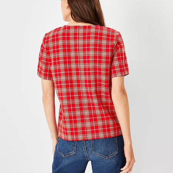 NWT Ann Taylor Plaid Knit Top - Picture 2 of 2